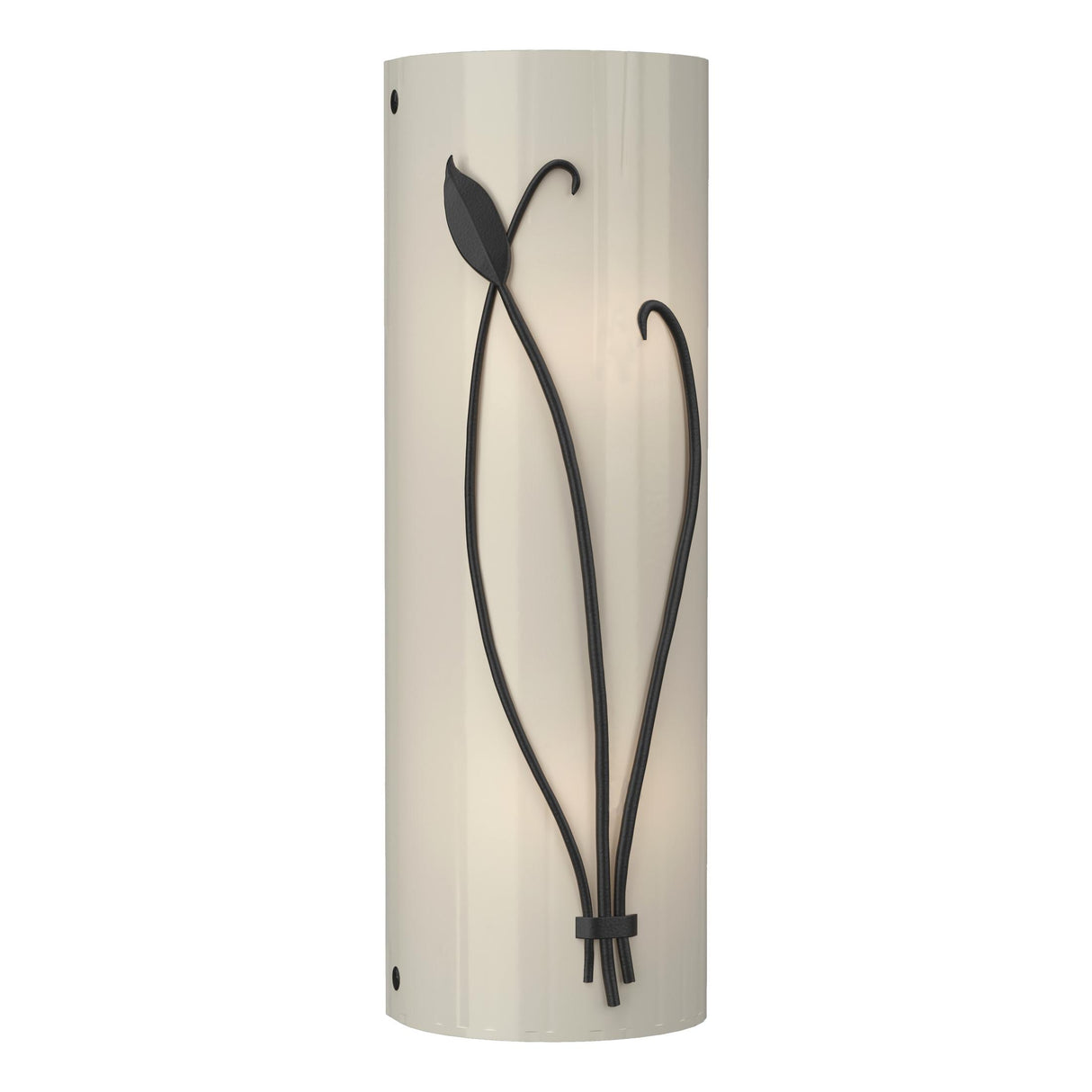 Hubbardton Forge 2004 Black Ivory Art Glass (CC) Right Forged Leaf and Stem Sconce