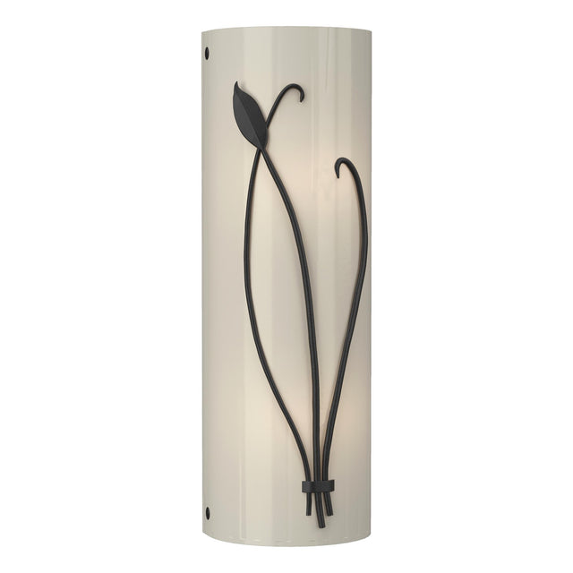 Hubbardton Forge 2004 Black Ivory Art Glass (CC) Right Forged Leaf and Stem Sconce