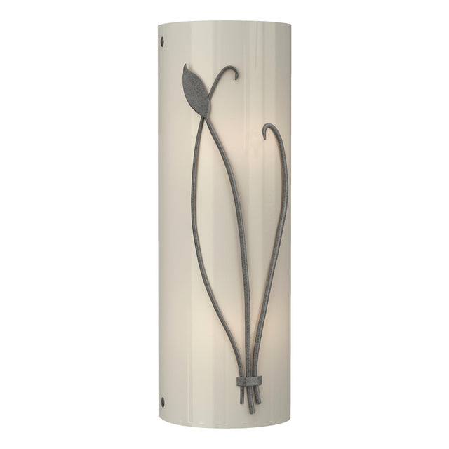 Hubbardton Forge 2004 Natural Iron Ivory Art Glass (CC) Right Forged Leaf and Stem Sconce