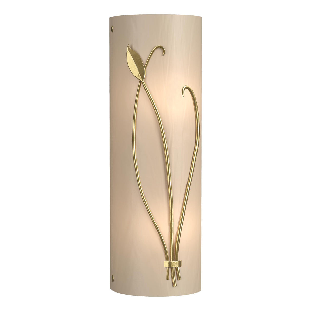Hubbardton Forge 2004 Modern Brass White Art Glass (BB) Right Forged Leaf and Stem Sconce