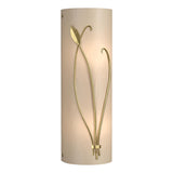 Hubbardton Forge 2004 Modern Brass White Art Glass (BB) Right Forged Leaf and Stem Sconce