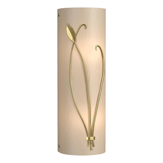 Hubbardton Forge 2004 Modern Brass White Art Glass (BB) Right Forged Leaf and Stem Sconce
