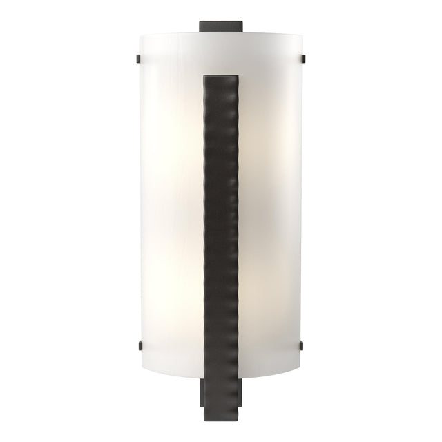 Hubbardton Forge 2006 Oil Rubbed Bronze White Art Glass (BB) Forged Vertical Bar Sconce