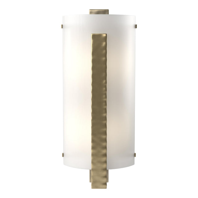 Hubbardton Forge 2006 Modern Brass White Art Glass (BB) Forged Vertical Bar Sconce