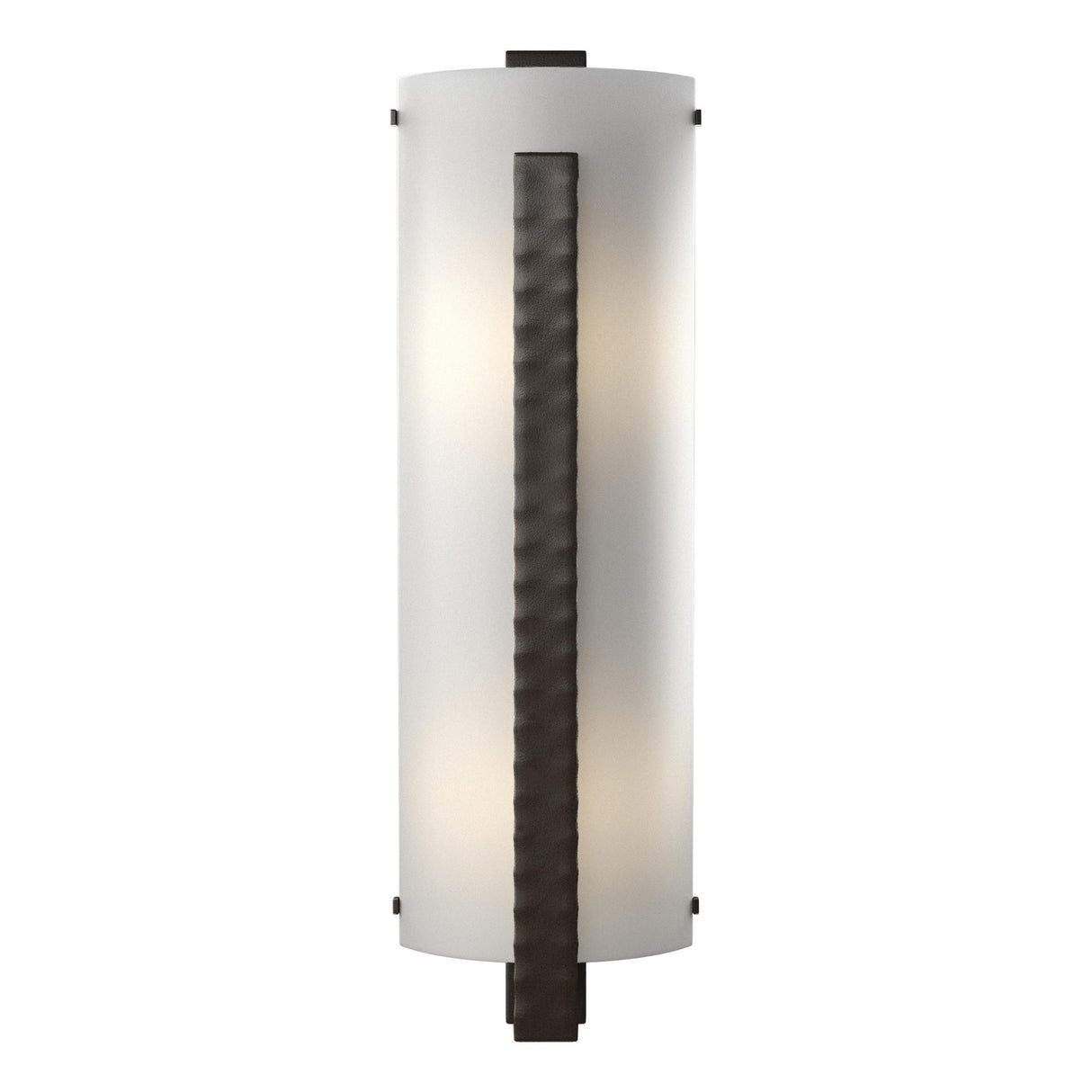 Hubbardton Forge 2002 Oil Rubbed Bronze White Art Glass (BB) Forged Vertical Bar Large Sconce