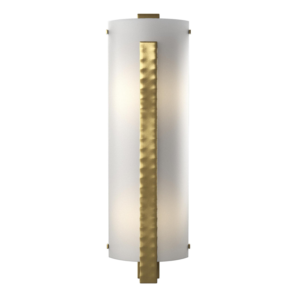 Hubbardton Forge 2002 Modern Brass White Art Glass (BB) Forged Vertical Bar Large Sconce