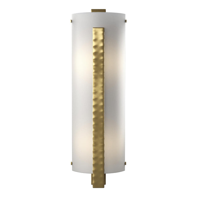Hubbardton Forge 2002 Modern Brass White Art Glass (BB) Forged Vertical Bar Large Sconce
