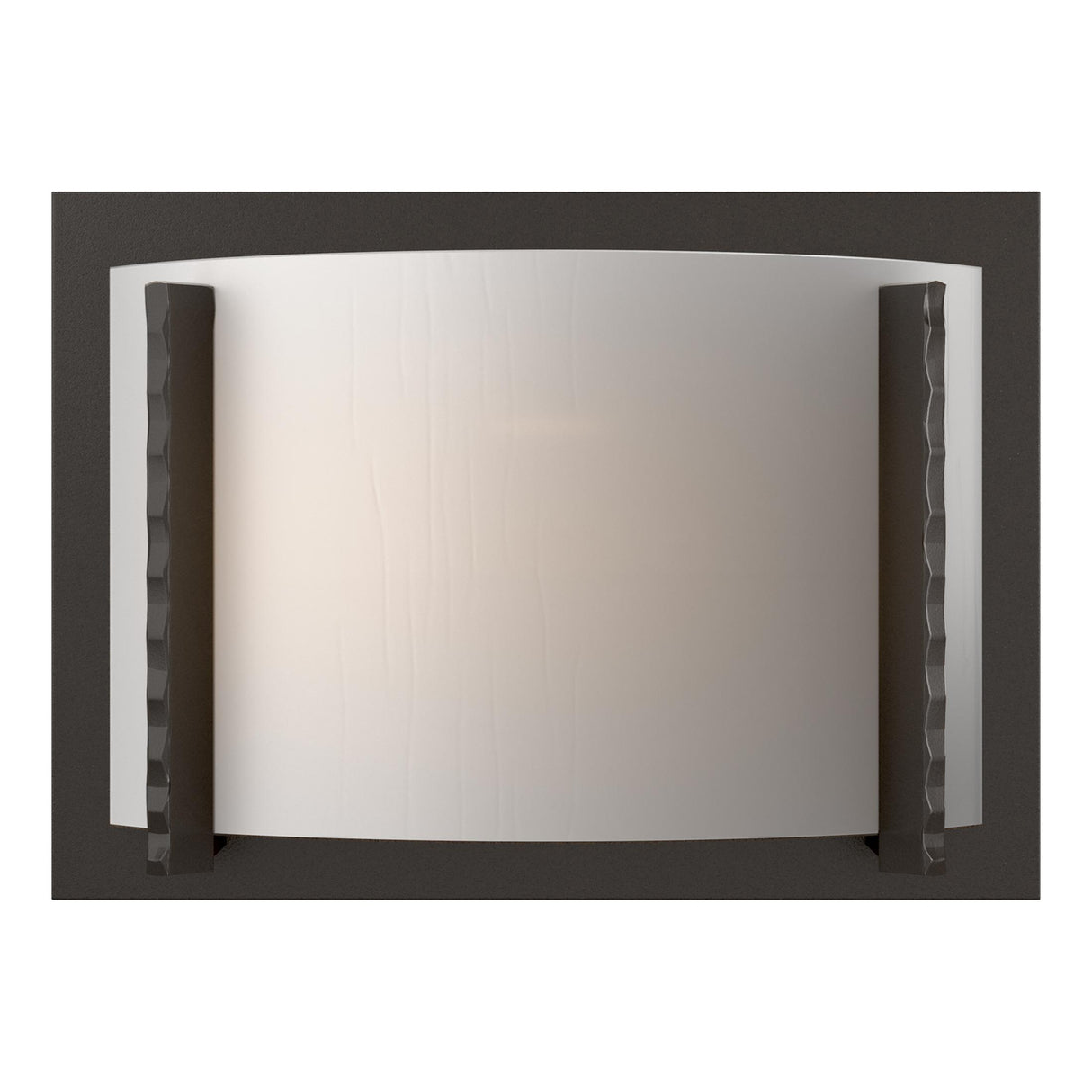 Hubbardton Forge 2001 Oil Rubbed Bronze White Art Glass (BB) Forged Vertical Bars Sconce