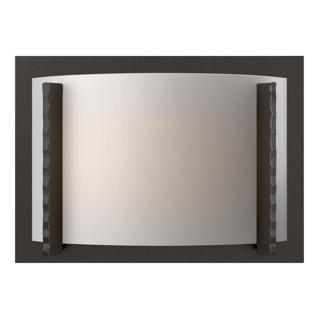 Hubbardton Forge 2001 Oil Rubbed Bronze White Art Glass (BB) Forged Vertical Bars Sconce