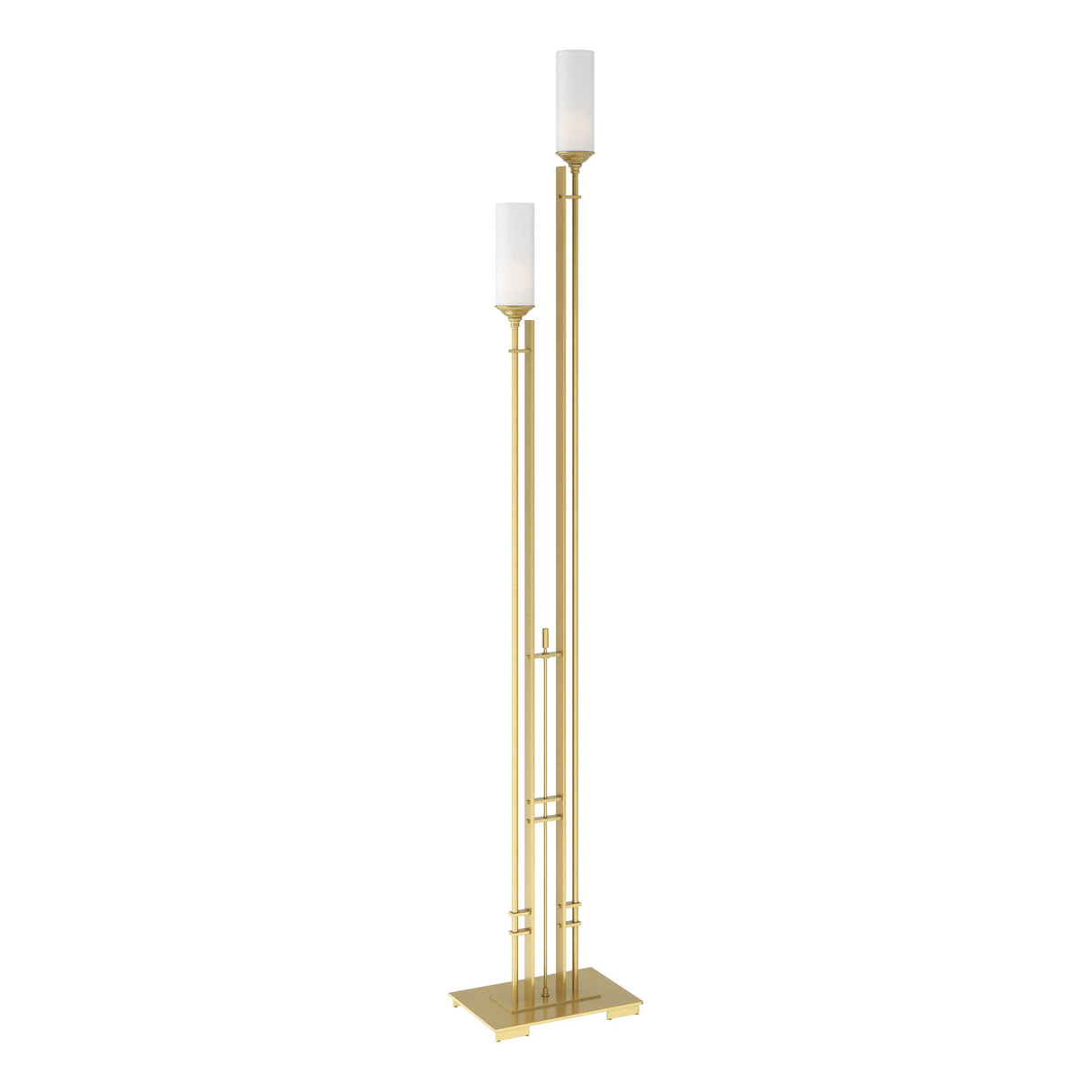 Hubbardton Forge 2004 Modern Brass Opal Glass (GG) Metra Twin Tall Floor Lamp