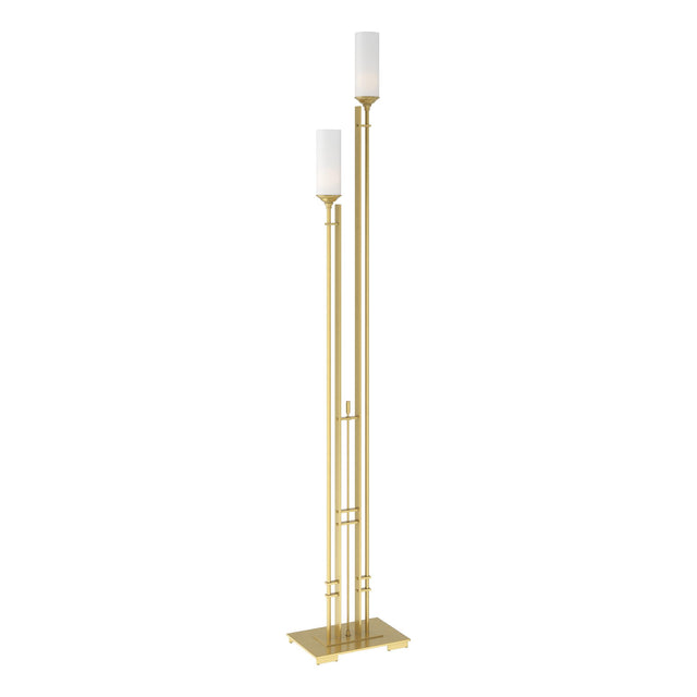 Hubbardton Forge 2004 Modern Brass Opal Glass (GG) Metra Twin Tall Floor Lamp