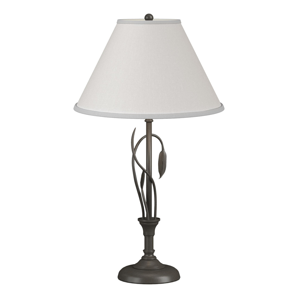 Hubbardton Forge 2003 Dark Smoke Natural Anna Shade (SF) Forged Leaves and Vase Table Lamp