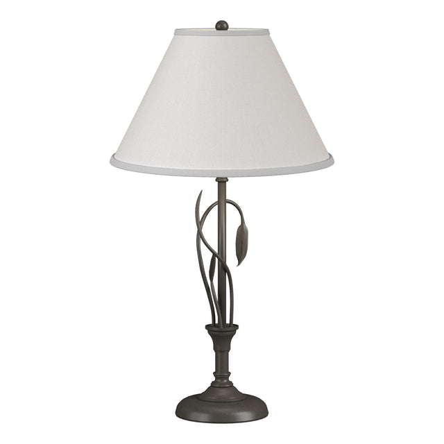 Hubbardton Forge 2003 Dark Smoke Natural Anna Shade (SF) Forged Leaves and Vase Table Lamp