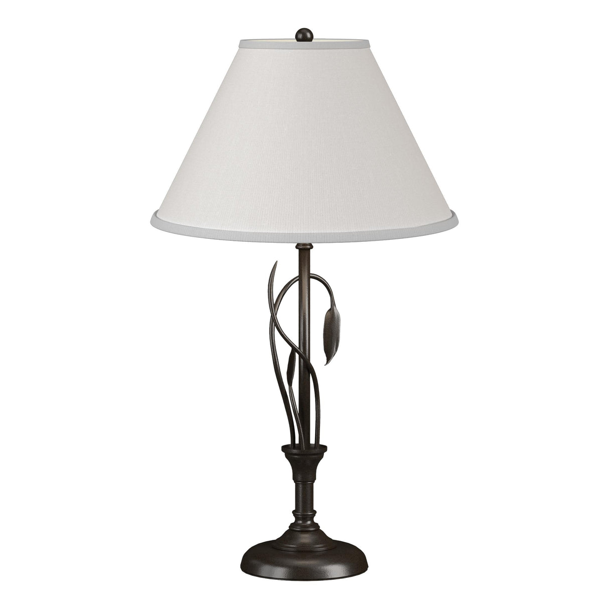 Hubbardton Forge 2003 Oil Rubbed Bronze Natural Anna Shade (SF) Forged Leaves and Vase Table Lamp