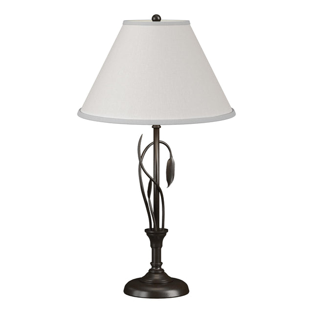 Hubbardton Forge 2003 Oil Rubbed Bronze Natural Anna Shade (SF) Forged Leaves and Vase Table Lamp