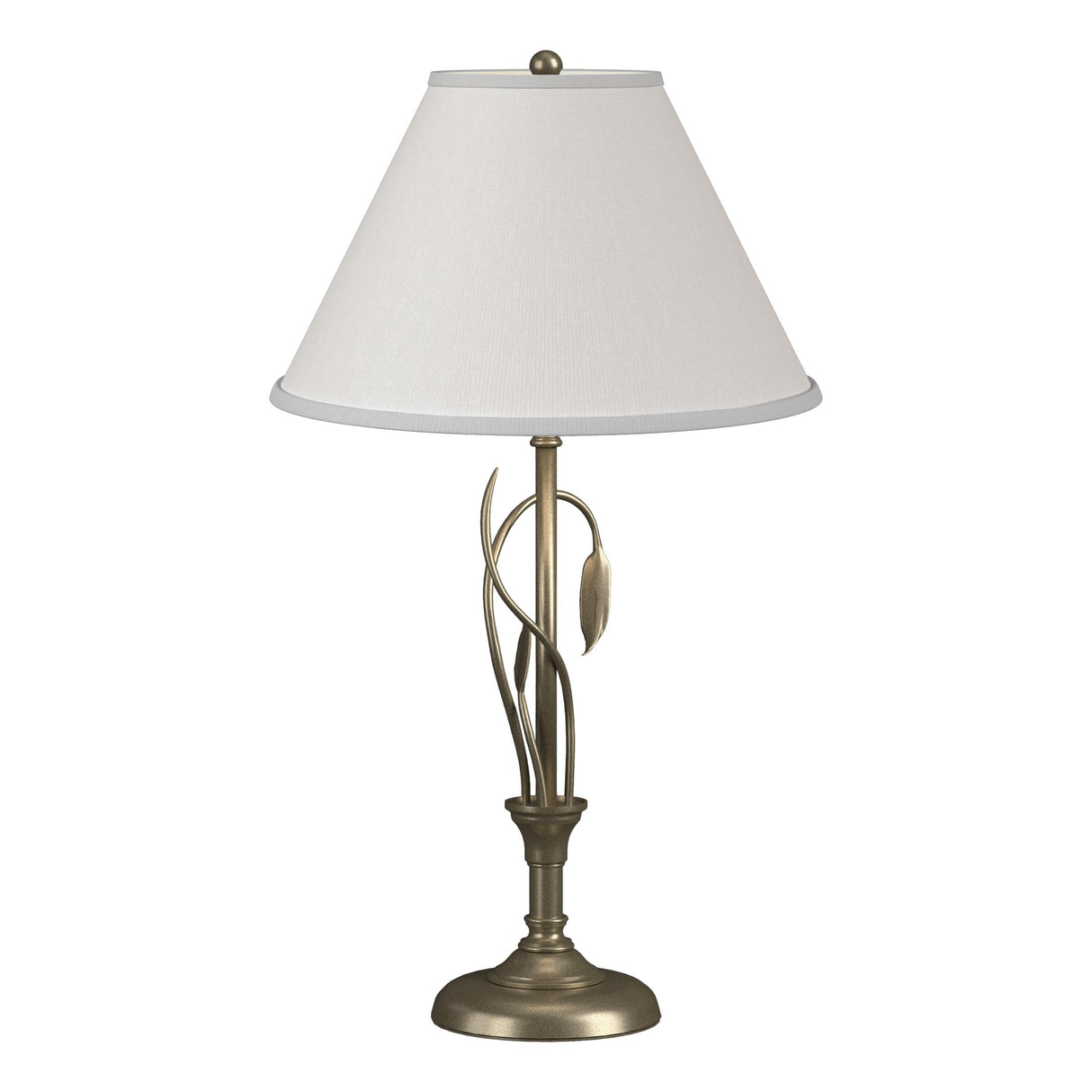 Hubbardton Forge 2003 Soft Gold Natural Anna Shade (SF) Forged Leaves and Vase Table Lamp
