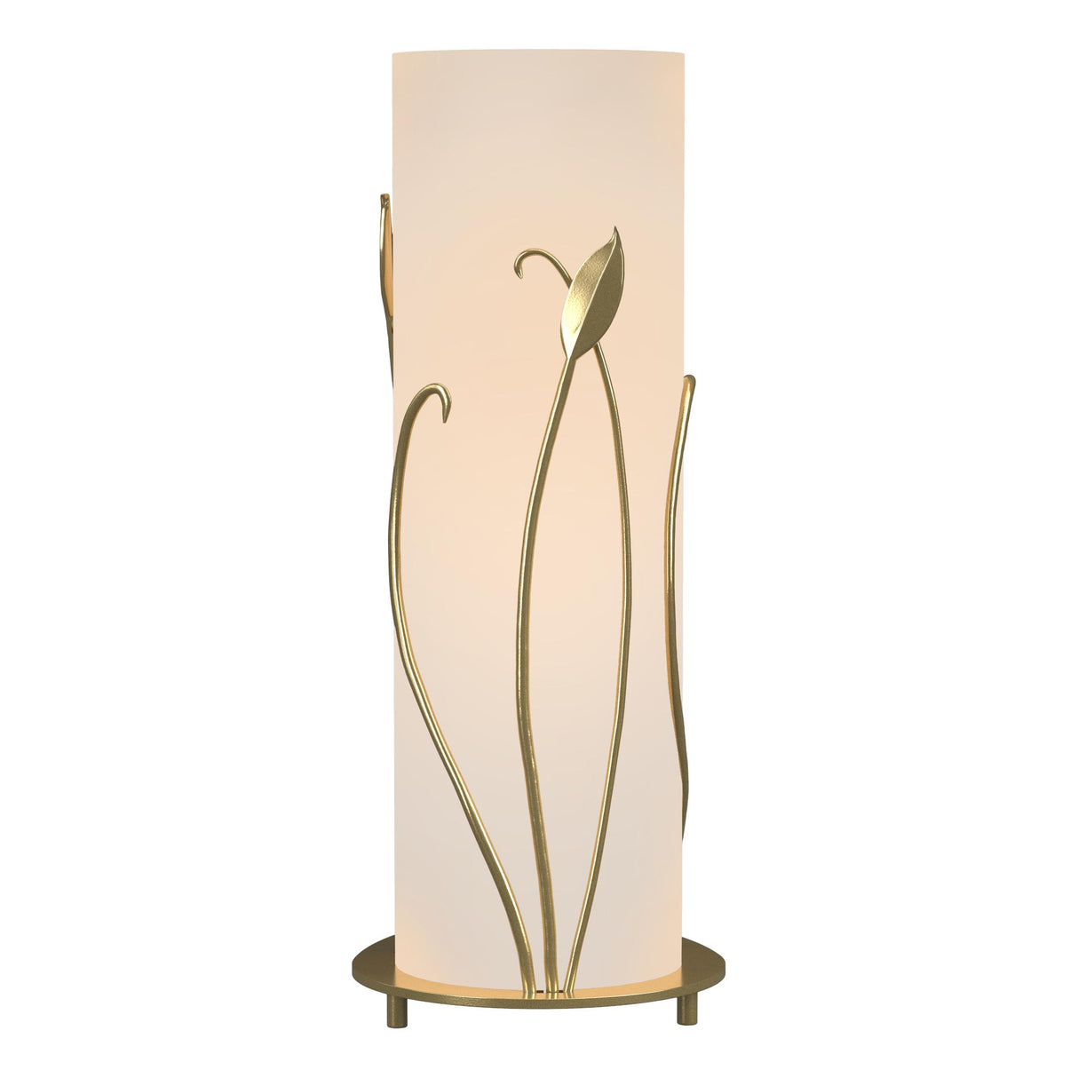 Hubbardton Forge 1999 Modern Brass Opal Glass (GG) Forged Leaves Table Lamp