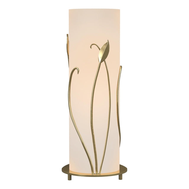 Hubbardton Forge 1999 Modern Brass Opal Glass (GG) Forged Leaves Table Lamp