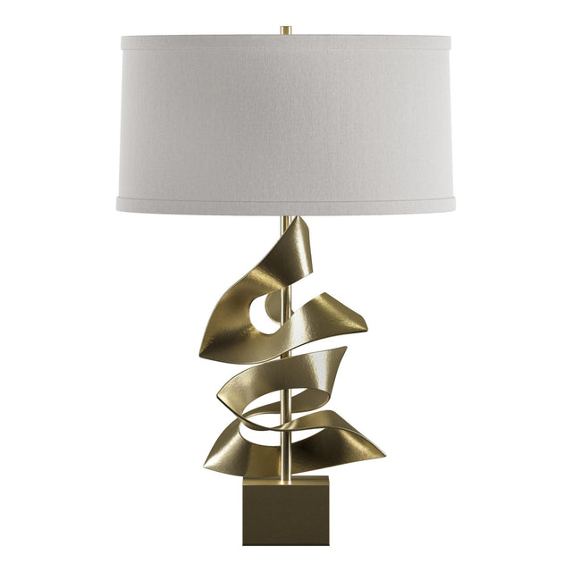 Hubbardton Forge 2011 Modern Brass Flax Shade (SE) Gallery Twofold Table Lamp