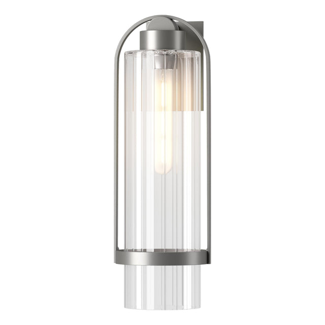 Hubbardton Forge 2023 Coastal Burnished Steel Clear Glass (ZM) Alcove Large Outdoor Sconce