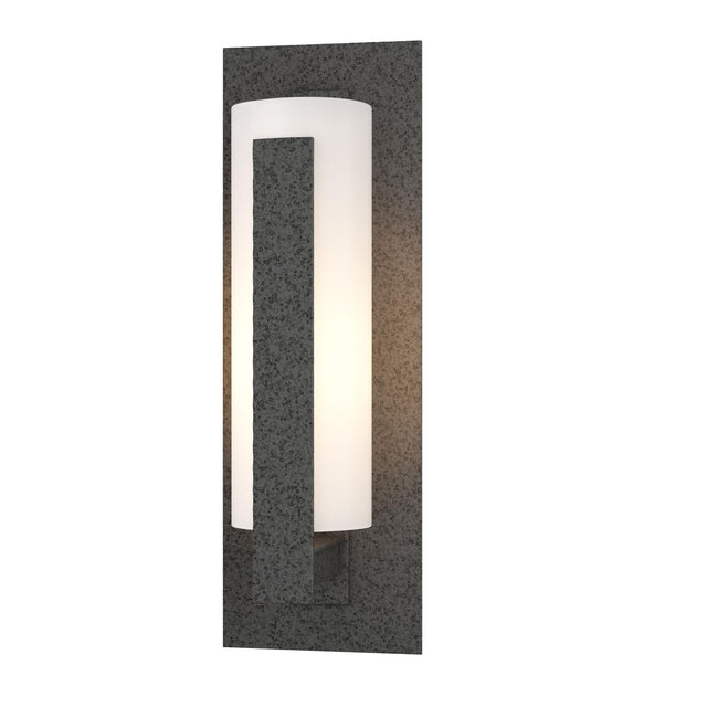 Hubbardton Forge 2002 Coastal Natural Iron Opal Glass (GG) Forged Vertical Bars Small Outdoor Sconce