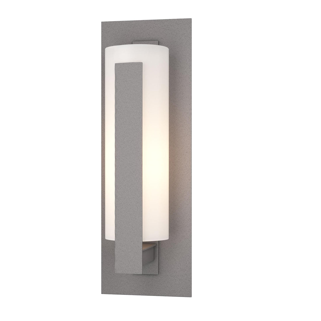 Hubbardton Forge 2002 Coastal Burnished Steel Opal Glass (GG) Forged Vertical Bars Small Outdoor Sconce