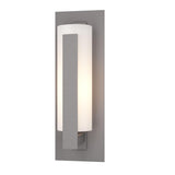 Hubbardton Forge 2002 Coastal Burnished Steel Opal Glass (GG) Forged Vertical Bars Small Outdoor Sconce