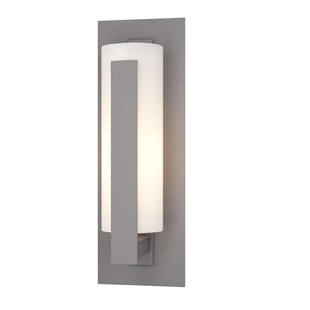 Hubbardton Forge 2002 Coastal Burnished Steel Opal Glass (GG) Forged Vertical Bars Small Outdoor Sconce