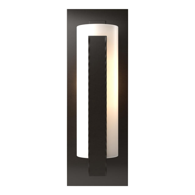 Hubbardton Forge 2002 Coastal Oil Rubbed Bronze Opal Glass (GG) Forged Vertical Bars Outdoor Sconce
