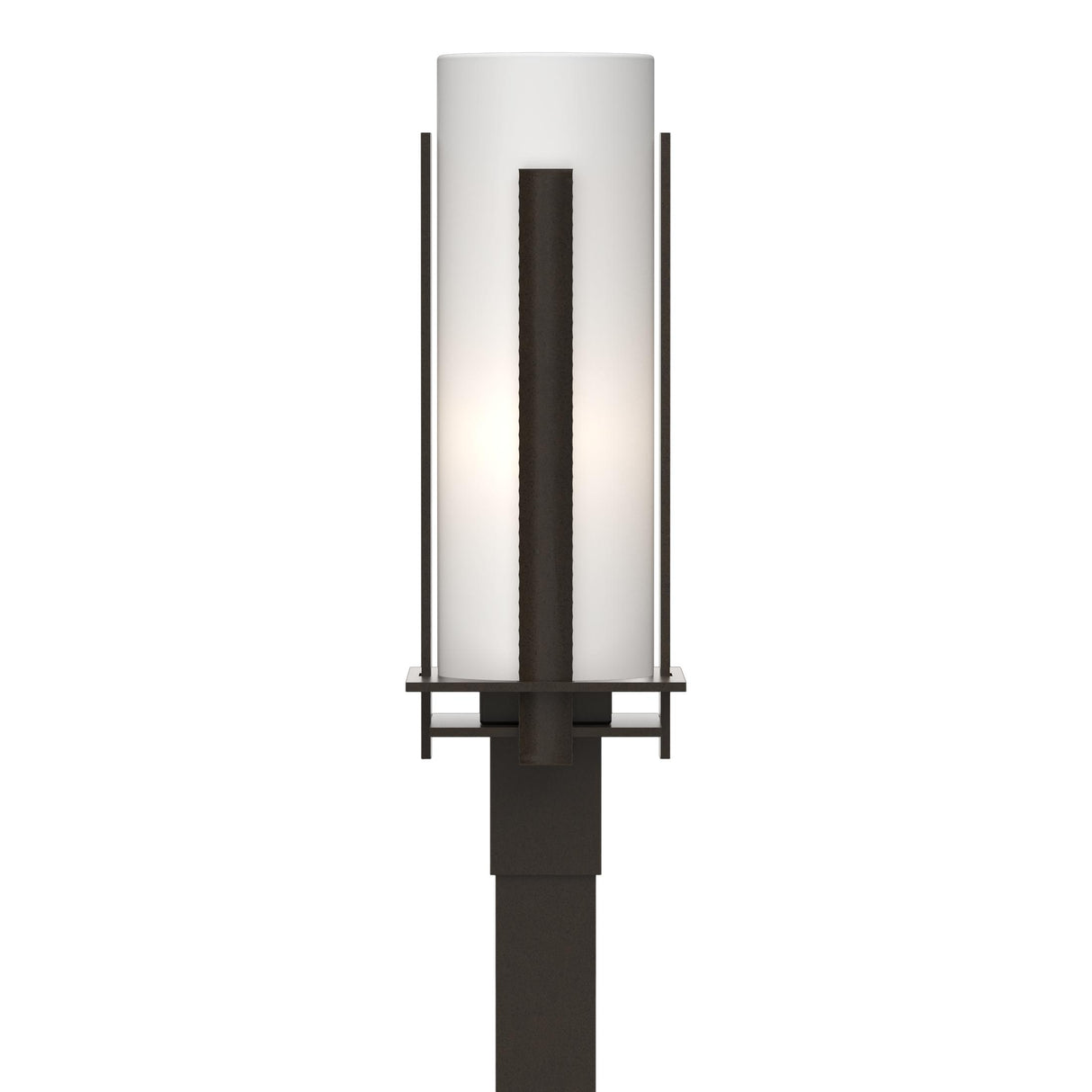 Hubbardton Forge 2002 Coastal Oil Rubbed Bronze Opal Glass (GG) Forged Vertical Bars Outdoor Post Light