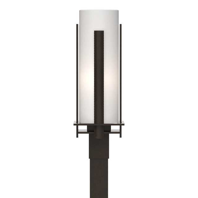 Hubbardton Forge 2002 Coastal Oil Rubbed Bronze Opal Glass (GG) Forged Vertical Bars Outdoor Post Light