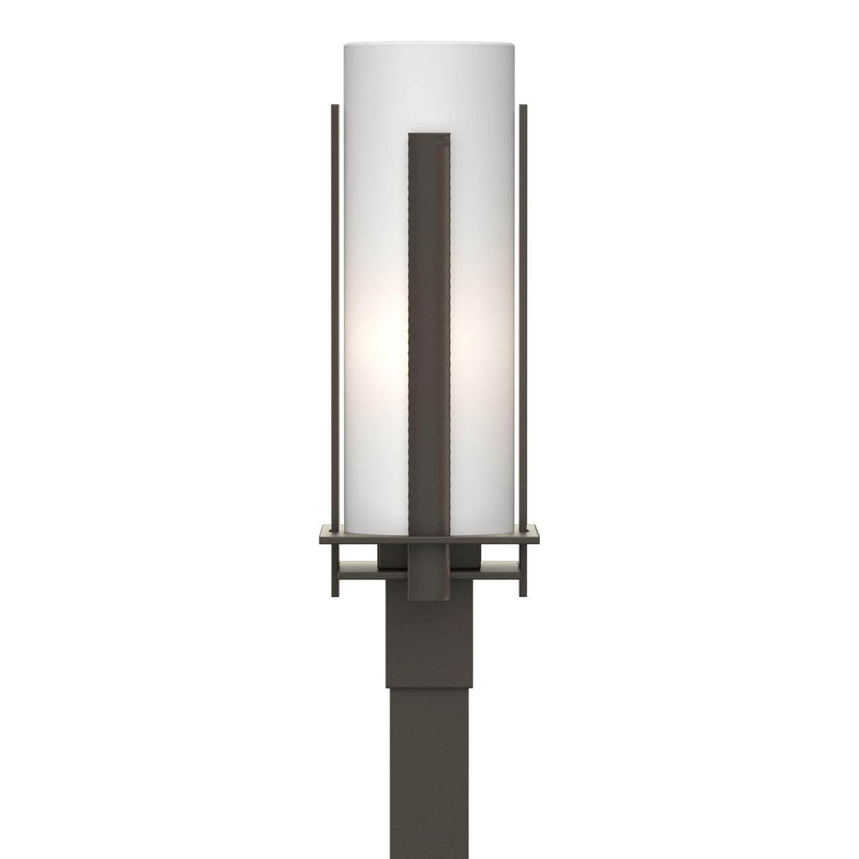 Hubbardton Forge 2002 Coastal Dark Smoke Opal Glass (GG) Forged Vertical Bars Outdoor Post Light