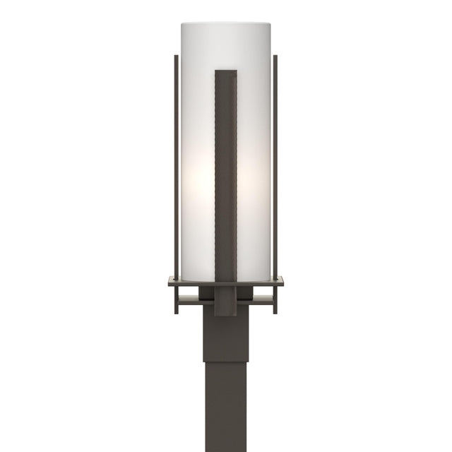 Hubbardton Forge 2002 Coastal Dark Smoke Opal Glass (GG) Forged Vertical Bars Outdoor Post Light