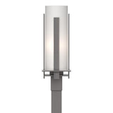 Hubbardton Forge 2002 Coastal Burnished Steel Opal Glass (GG) Forged Vertical Bars Outdoor Post Light