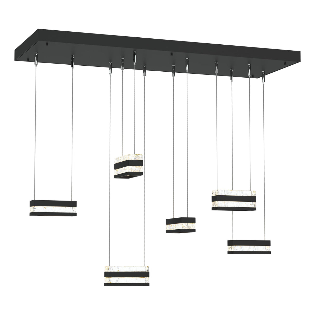Hubbardton Forge 2023 Black Clear Glass (ZM) Standard Stacks 6-Light LED Pendant
