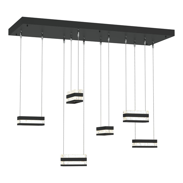 Hubbardton Forge 2023 Black Clear Glass (ZM) Standard Stacks 6-Light LED Pendant