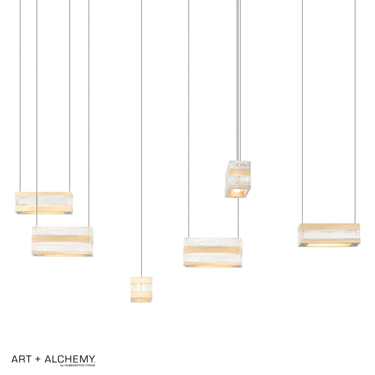 Hubbardton Forge 2023 Modern Brass Clear Glass (ZM) Standard Stacks 6-Light LED Pendant