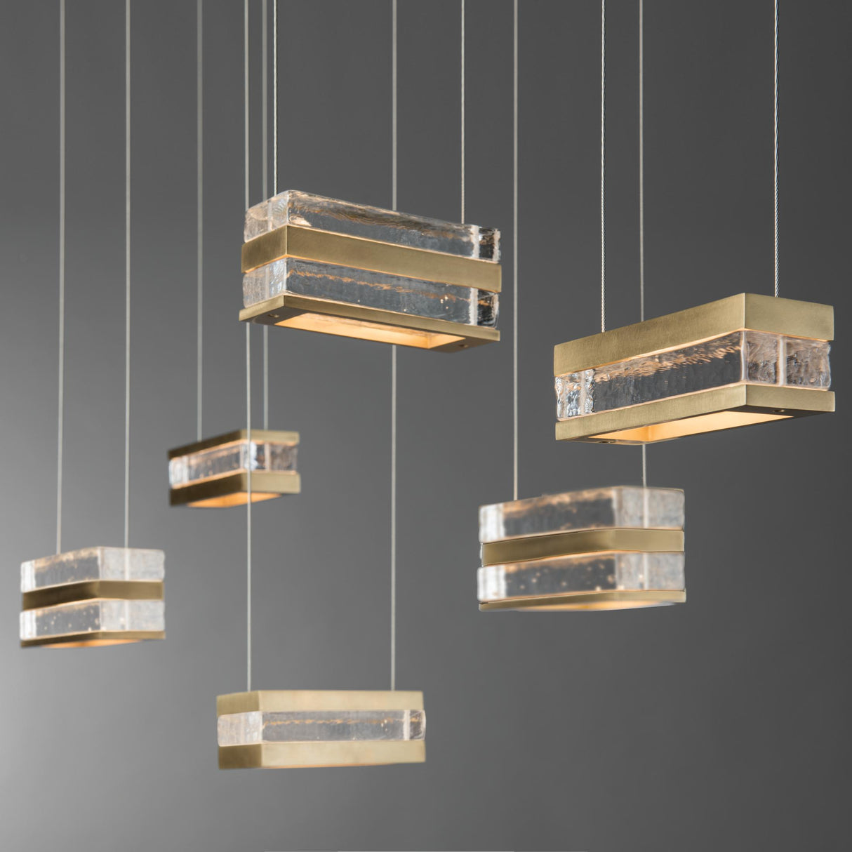 Hubbardton Forge 2023 Modern Brass Clear Glass (ZM) Standard Stacks 6-Light LED Pendant