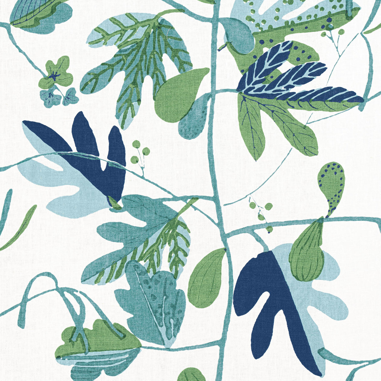 Thibaut Matisse Leaf Green And Blue Fabric