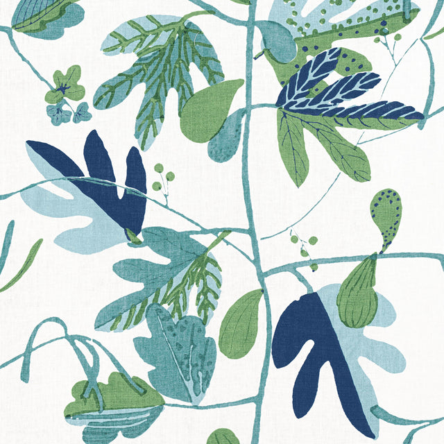 Thibaut Matisse Leaf Green And Blue Fabric