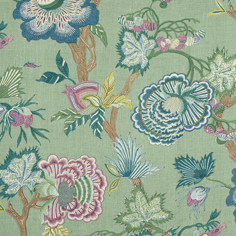 Thibaut Indienne Jacobean Green Fabric