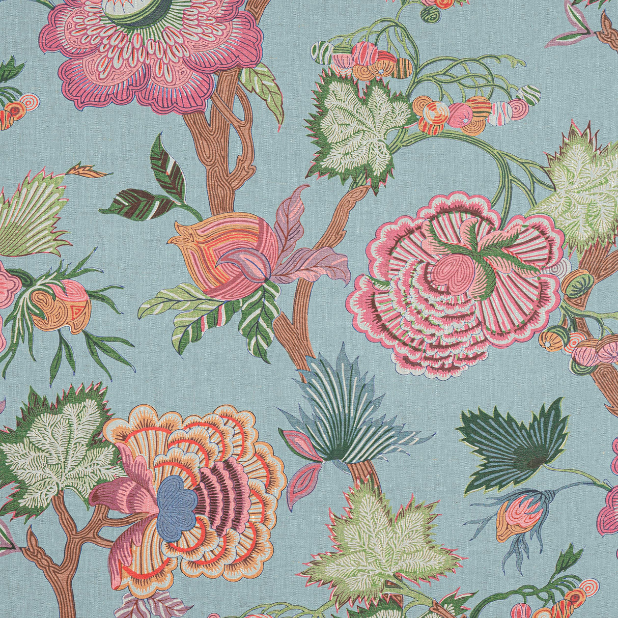 Thibaut Indienne Jacobean Raspberry And Teal Fabric