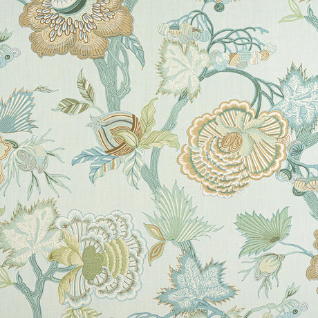 Thibaut Indienne Jacobean Seaglass And Gold Fabric