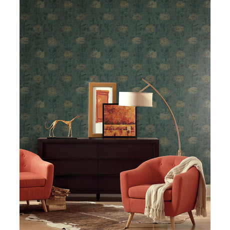 Ronald Redding Designs French Marigold Teal Wallpaper