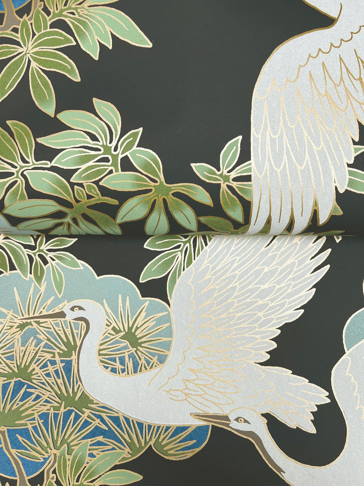 Ronald Redding Designs Sprig & Heron Black Wallpaper