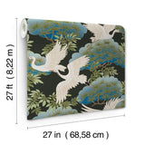 Ronald Redding Designs Sprig & Heron Black Wallpaper