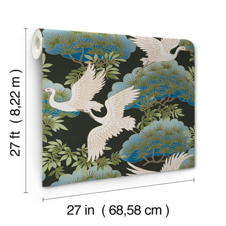 Ronald Redding Designs Sprig & Heron Black Wallpaper