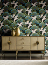 Ronald Redding Designs Sprig & Heron Black Wallpaper