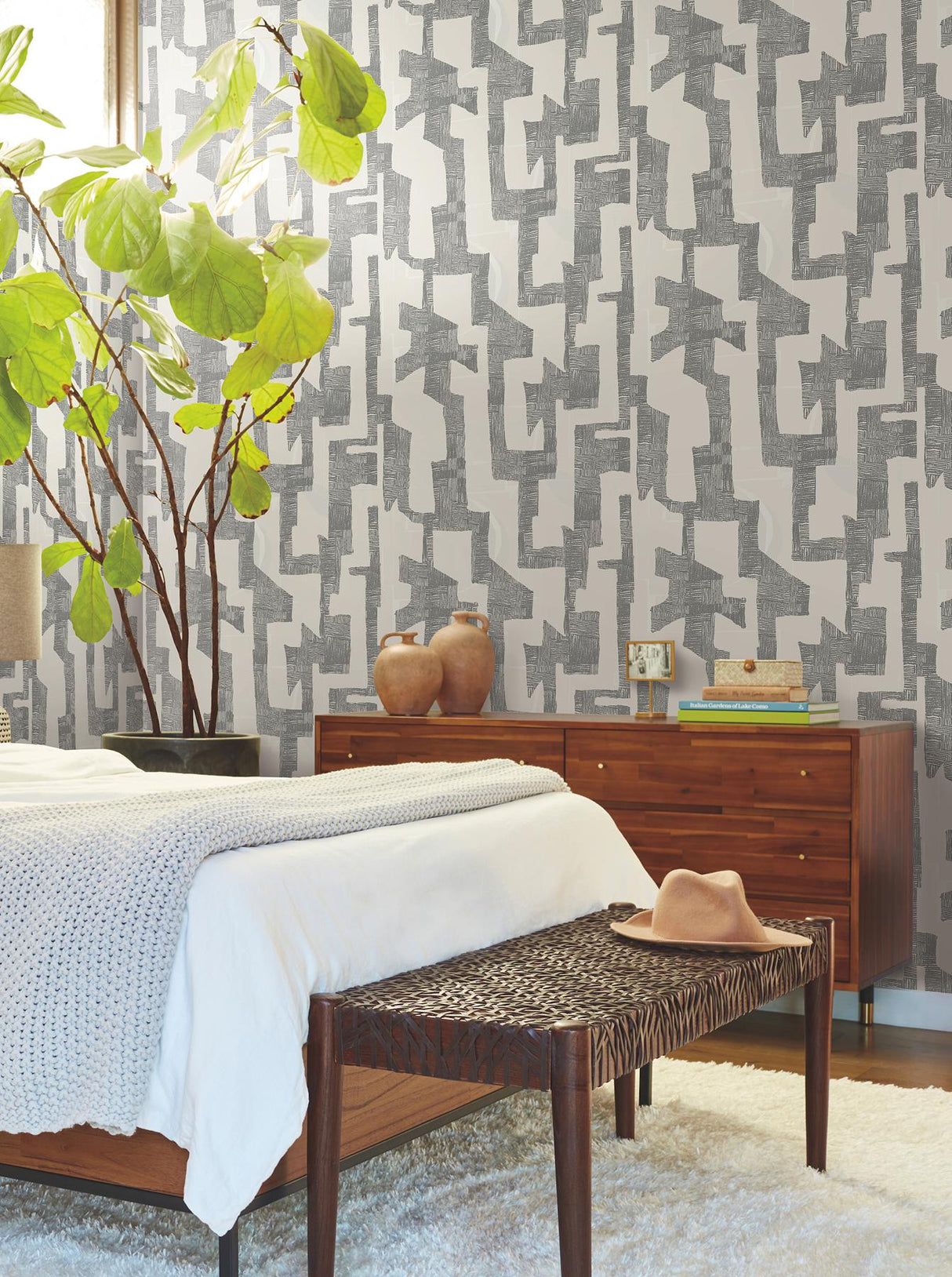 York Wallcoverings Modern Tribal Linen & Charcoal Wallpaper