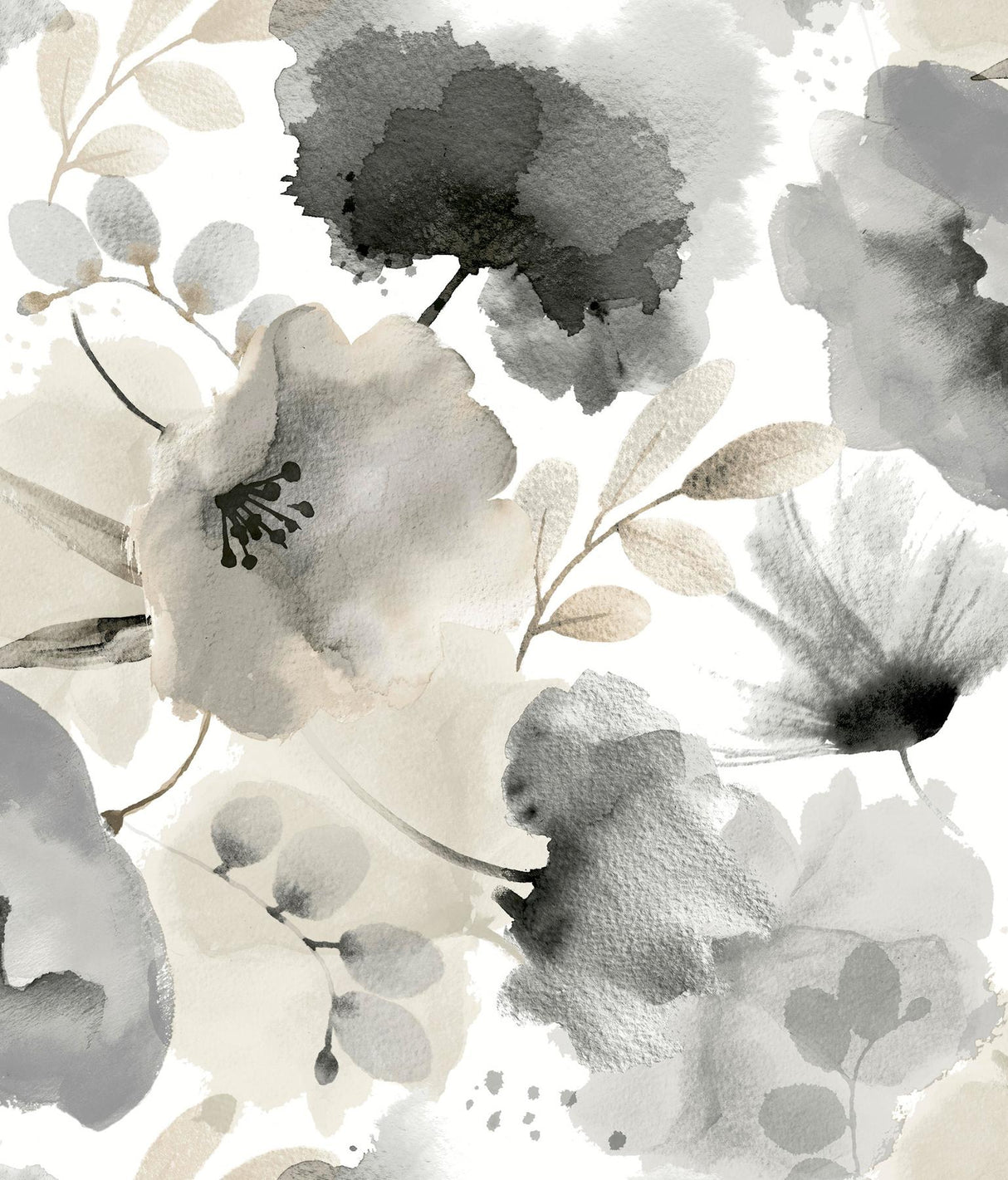 York Wallcoverings Watercolor Bouquet Charcoal Wallpaper